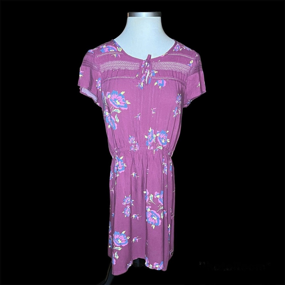 Matilda Jane Art Class Mauve Floral Dress Crochet Rayon Size XL